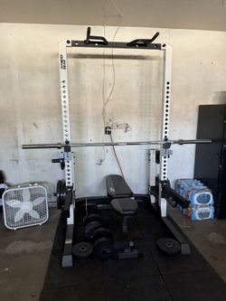 Squat Rack/ Bench +Olympic Bar And Weights