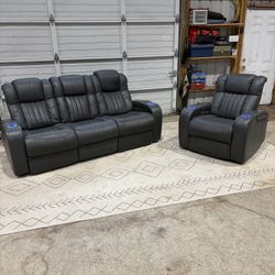 Modern Power Recliner Sofa Set w/ Adjustable Headrests & LED Cupholders