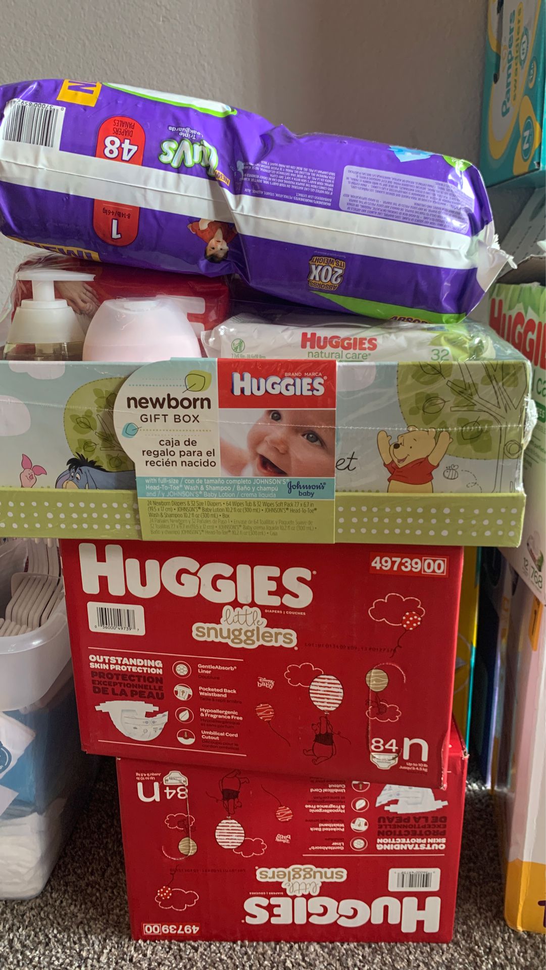 Newborn and 1 month diapers.