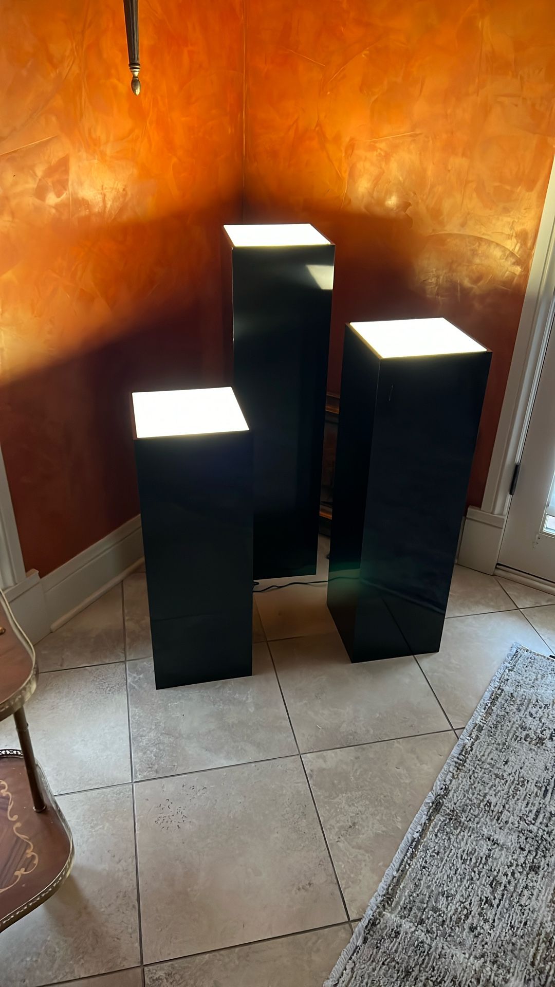 3 Lighted art pedestals