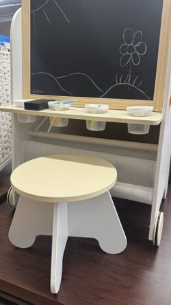 4-in-1 Kids Art Easel with Stool with Magnetic Whiteboard Chalkboard & Paper Roll