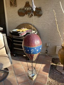 Hometown Memories Metal Hot Air Balloon With Straw Basket 12”