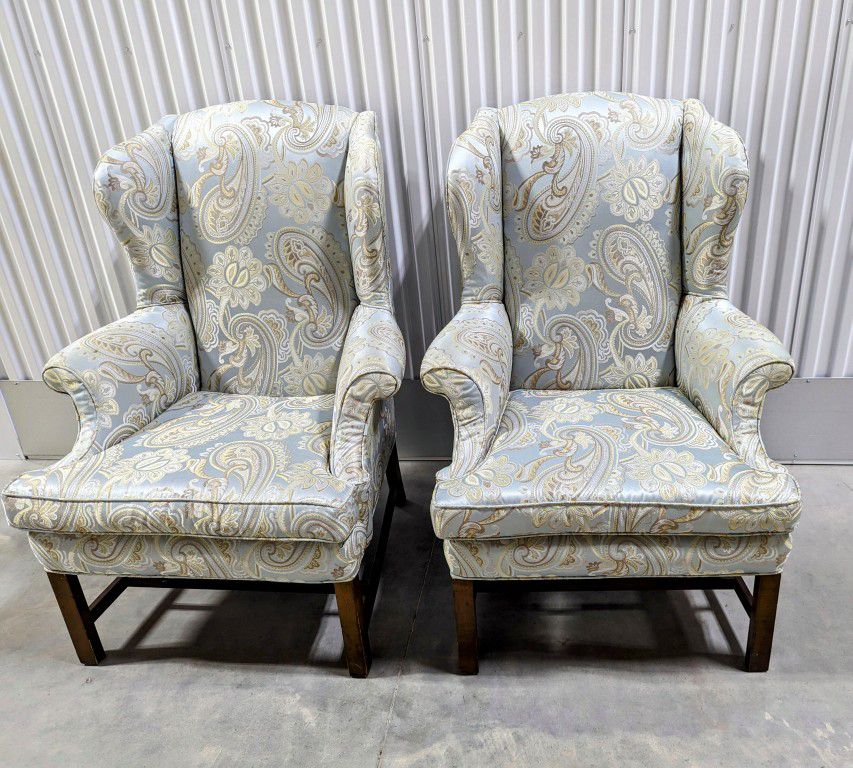 Wingback Upholstered Chairs Pair Tall Queen Anne Style BEAUTIFUL

Pick up in Deer Park Texas 77536 