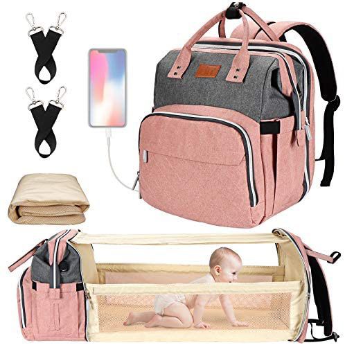 Baby Diaper Bag, Portable Crib With Changing Station