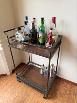 Industrial Bar Cart — Metal & Wood — Two Tier — Rolling