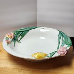 Large Vintage Italian White Ceramic Three Dimensional Hand Painted Tulip Flower