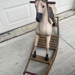 Antique Wood Rocking Horse Hand Carved & Painted