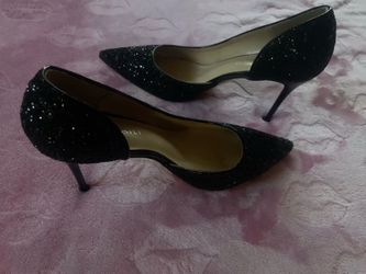 Black Glitter Pointed-Toe Stiletto Heels Annaili Brand