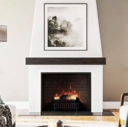 Rustic Wood Fireplace Mantel Shelf - With Dark Hand Brushed Sand Groove Pattern (60 in.)