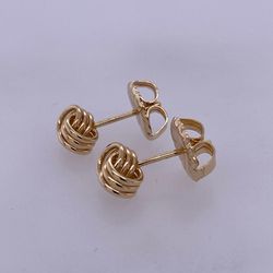 14k Yellow Gold Double Circle Lock Design Earrings 