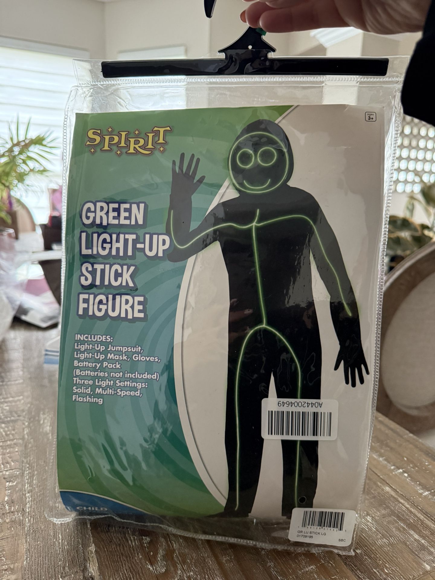Spirit Halloween Green Light Up Stick Figure Jumpsuit Child Large Size 12 To 14 Batteries Is Not Included