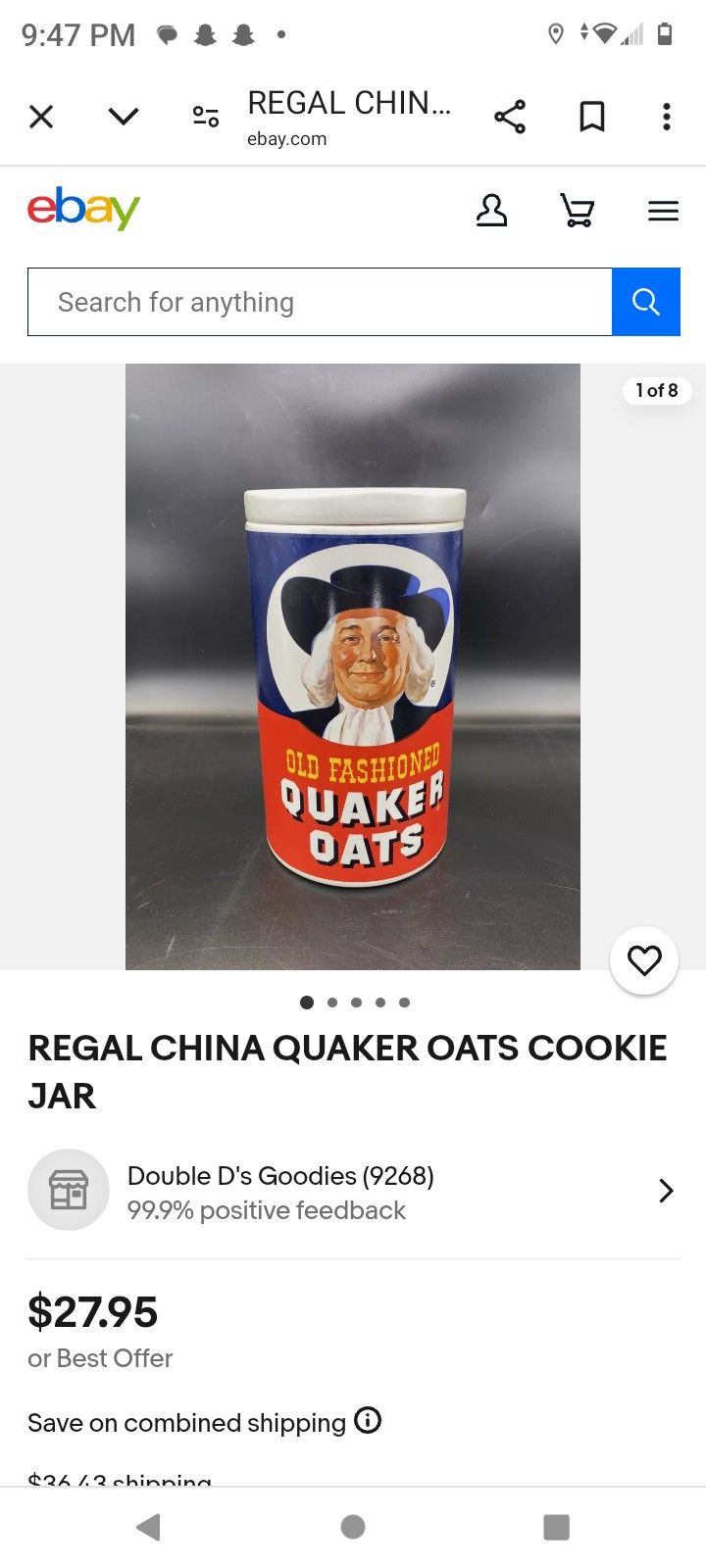 Quaker Oats Cookie Jar 70 S