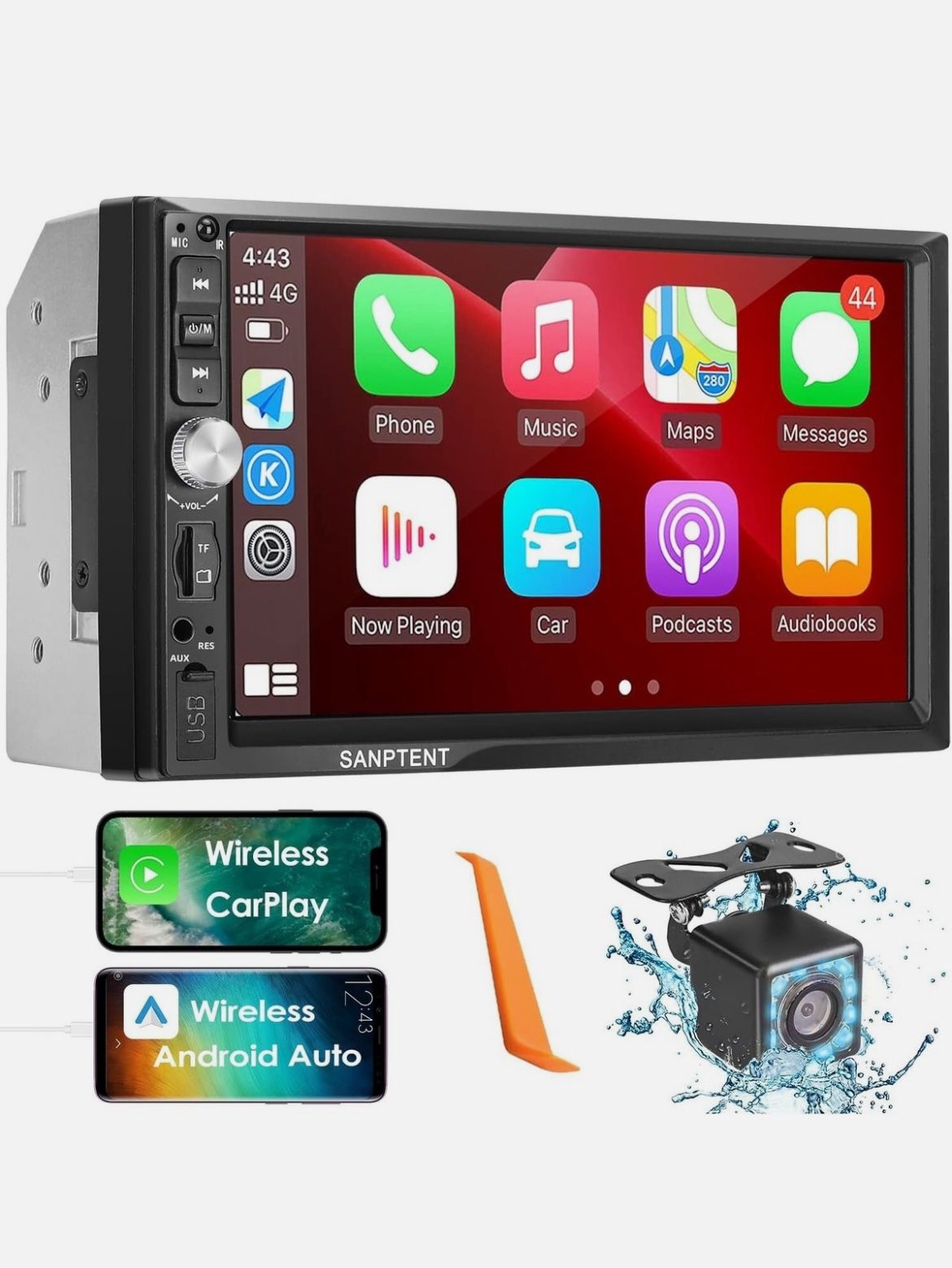 SANPTENT Double Din Car Stereo with Wireless Touchscreen Car Audio Receiver