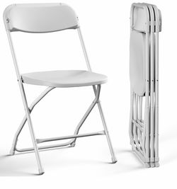 Brand New Set of 4 White Padded Folding Chairs – Vinyl Cushioned