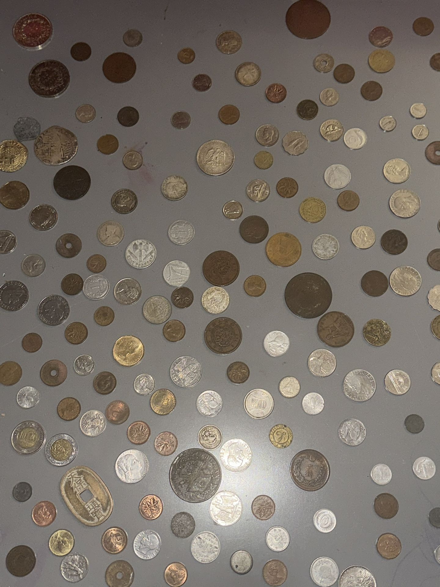 Large Lot Of Foreign Coins/Bills/Stamps  (some Silver) /American Bills/