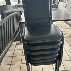 6 Loft Brand SC105 Black Vinyl Stack Metal Chairs