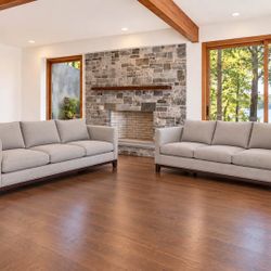 Pair of Modern 3-Seat Sofas – Neutral Light Gray
