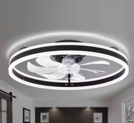 20 in. LED Indoor Black Bladeless Low Profile Ceiling Fan Flush Mount Smart App Remote Control Dimmable Lighting