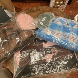Supreme FW 23” Week 12 Lined Flannel Snap Shirt, Rose Rugby, Corduroy S Logo.