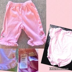 newborn (5-8 pounds) cotton knit pink pinstriped ruffled pants, & onesie