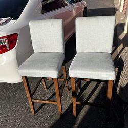 30 in. Charleston Blue Wood Upholstered Bar Stools with Back (Set of 2)
