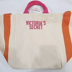 Victoria's Secret Bombshell Summer Coral Orange Pink Beach Canvas Tote Bag