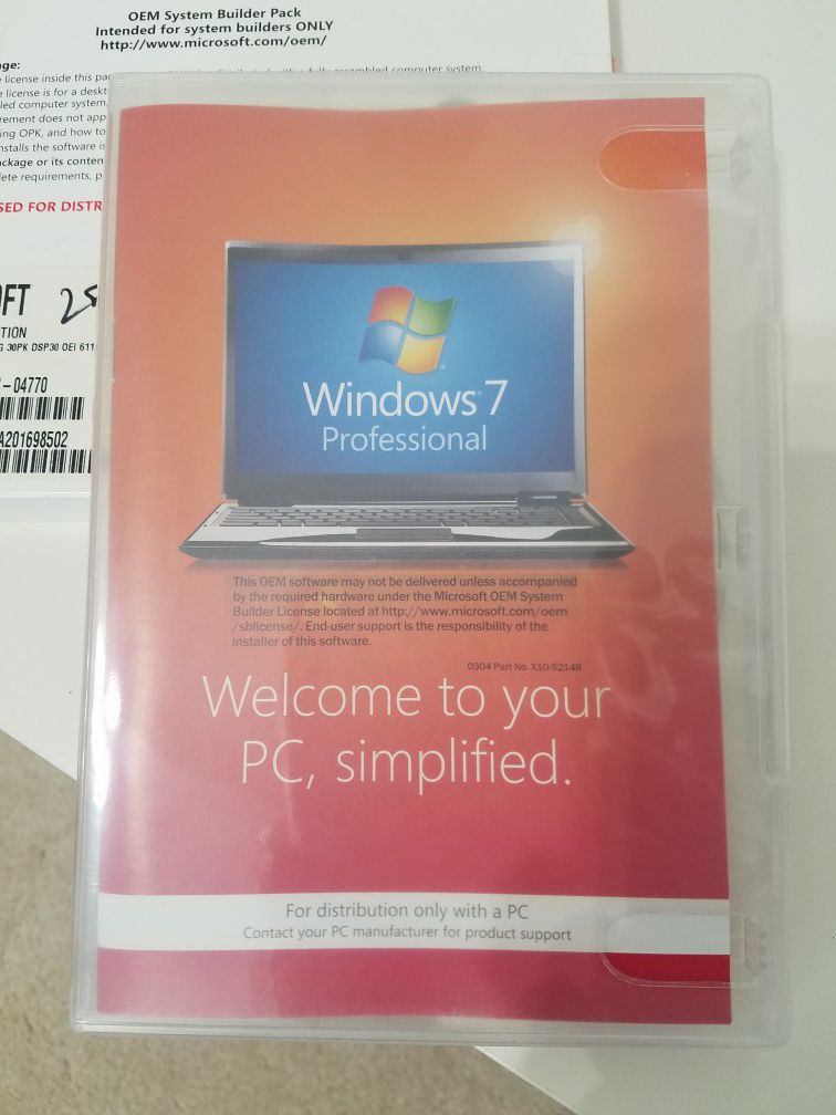 Windows 7 Professional SP1 64-bit OEM with COA sticker