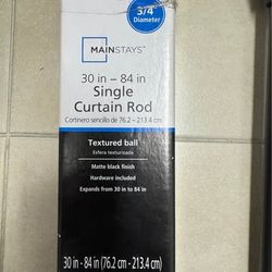 Mainstays 3/4" Textured Cast Iron Ball Single Curtain Rod, Matte Black, 30-84"