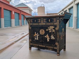 Chinese Black Lacquer Cabinet with Hand-Painted Figures