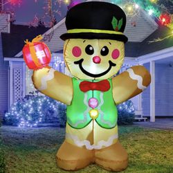 5ft Christmas Inflatables Outdoor Decorations, Blow Up Gingerbread Man Inflatable with Built-in LEDs for Christmas Indoor Outdoor Yard