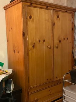 Solid Pine Wood Double Wardrobe with Drawers
