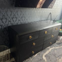 Black And Brass Solid Wood Dresser