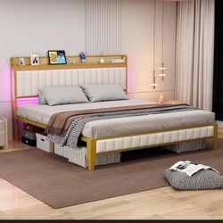 Gold and White Full bed Frame LIKE NEW!