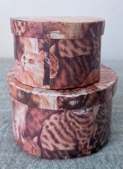 Cat Motif Nesting Gift Box Set - 4” & 5” Round Trinket Containers