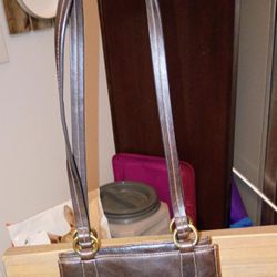 Brown Leather Shoulder Bag with Gold Hardware