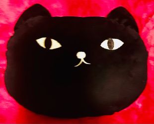 3 lot - Sparkly cat head warmer adult size, black cat car pillow, and sparkly black cat sleep mask