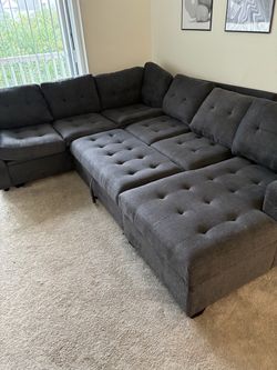 Dark Gray Tufted Sectional Sofa