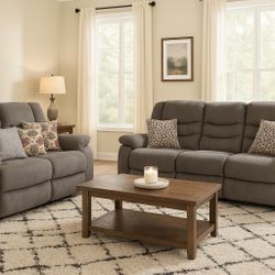 Plush 2 Piece Grey Recliner & Cupholder (NO DEPOSIT) Delivery 🚚 Available 