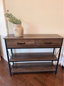Table/Console Table with 2 Drawers and 2-Tier Storage, Industrial Entryway Table/Beside Table