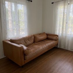 Mid-Century Modern Leather Sofa - Cognac Tan (Article Sven Style)