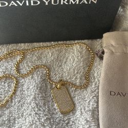 David Yurman 18k Gold Pavé Diamond Plate Necklace 