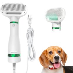 Pet Hair Dryer Brush, White, Safe for All Hair Types, Flexible Stainless Steel Bristles, 3 Temperature Settings, 300W, Unisex Hair Brush for Small & M