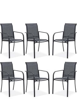 VICLLAX Patio Chair Set of 6,Metal Stackable Outdoor Chairs, All Weather Outdoor Dining Furniture Set, Grey Fabric