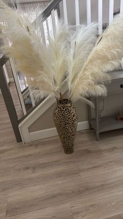 Gold Decorative Vase with Pampas Grass