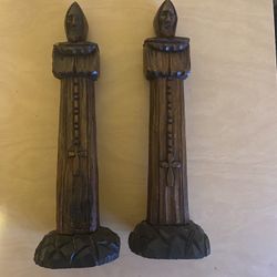 Set Of 2 Wood Hand Carved Monks