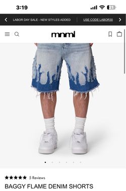 Mnml Used BAGGY FLAME DENIM SHORTS
