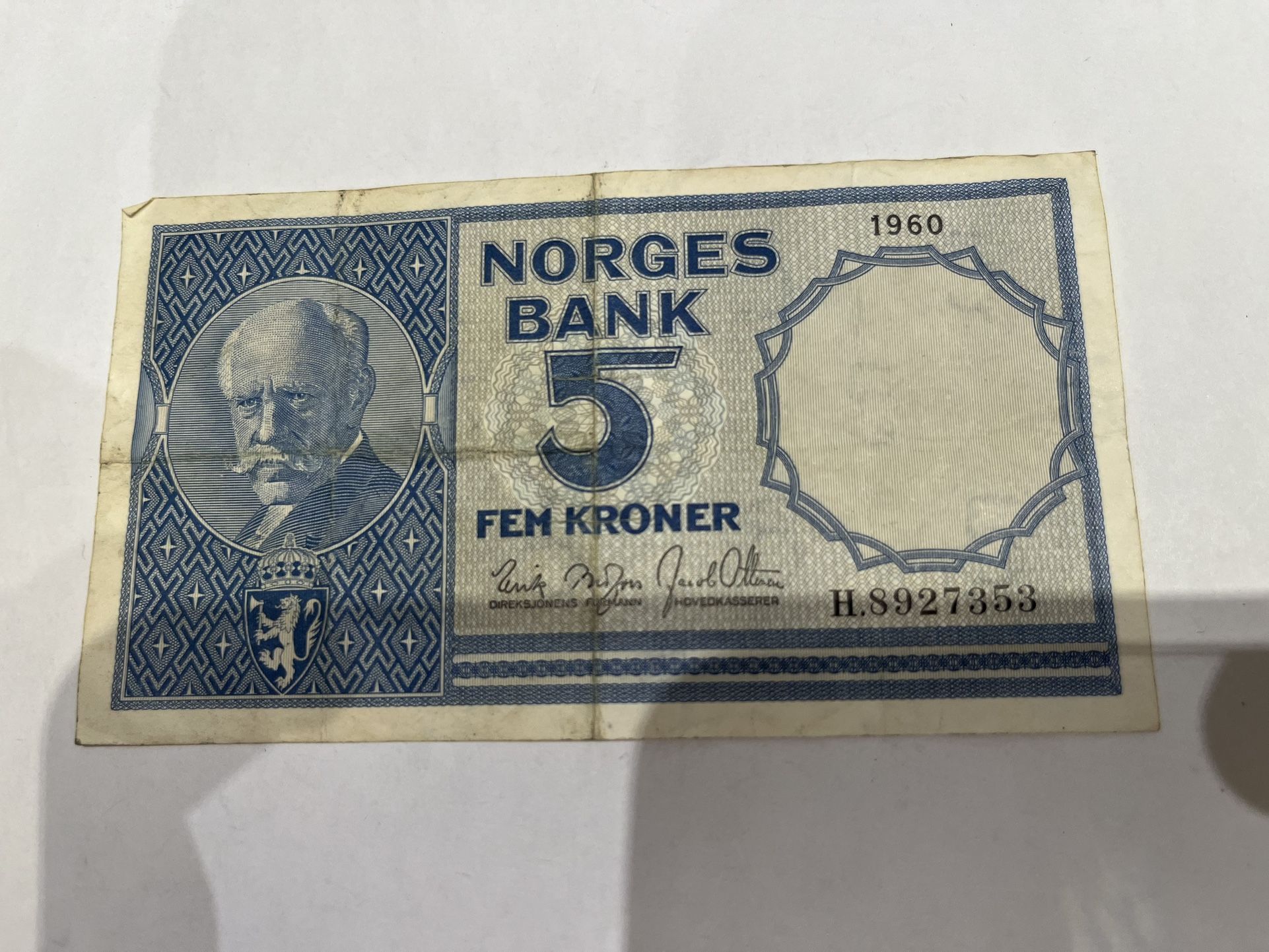 1960 Norway 5 Kroner Banknote 