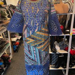 African Dress Embroidered High Quality Size L(12-14)