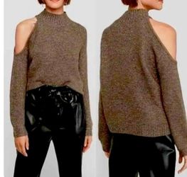 Express Metallic One Shoulder Cut Out Sweater Taupe Grey