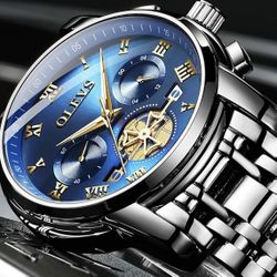 NEW Luxury Quartz Mens Watch, OLEVS Men’s Watch Stainless Steel Waterproof Chronograph !